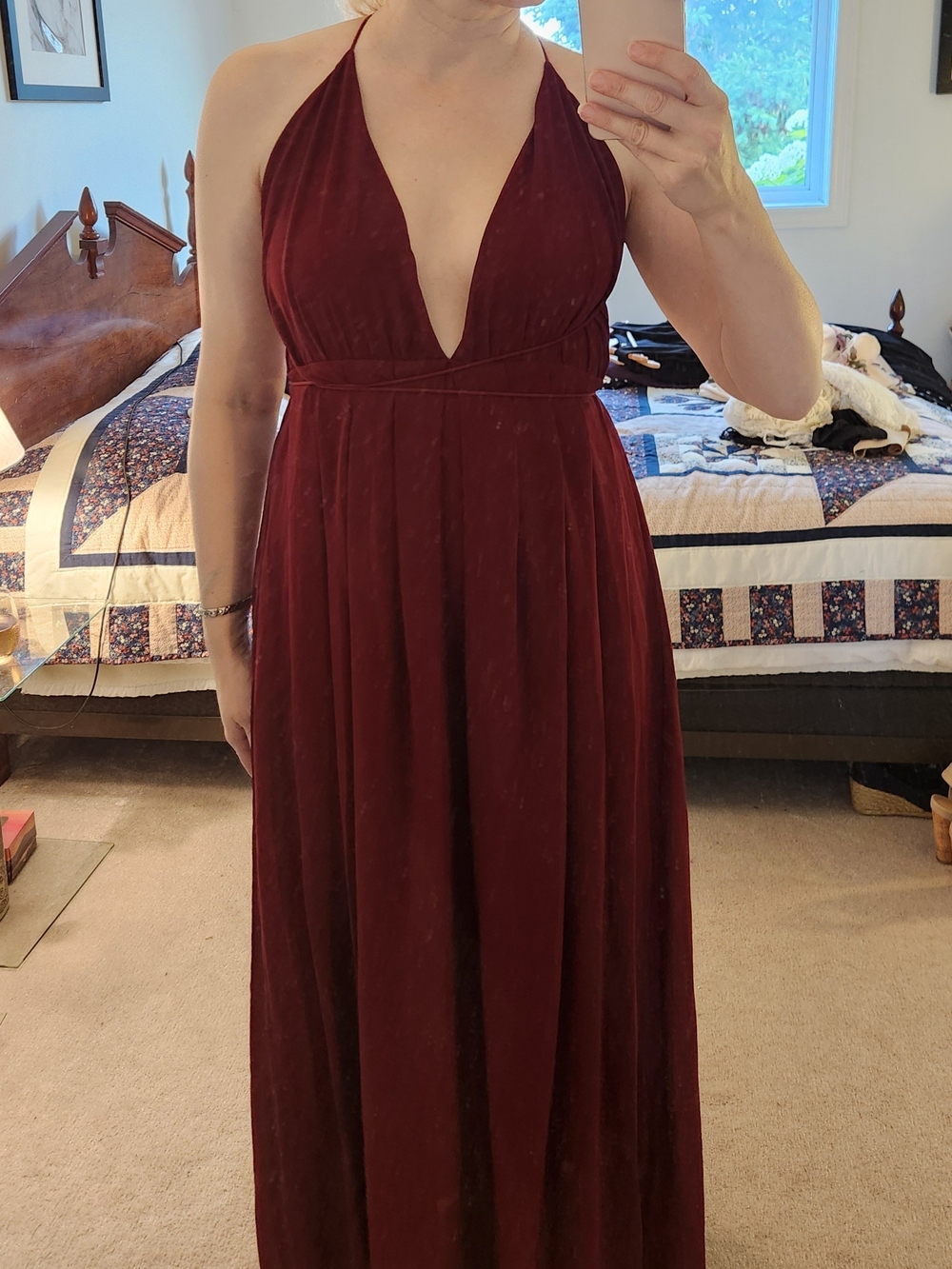 Burgundy Halter Plunge Maxi Dress - Picture 2 of 2